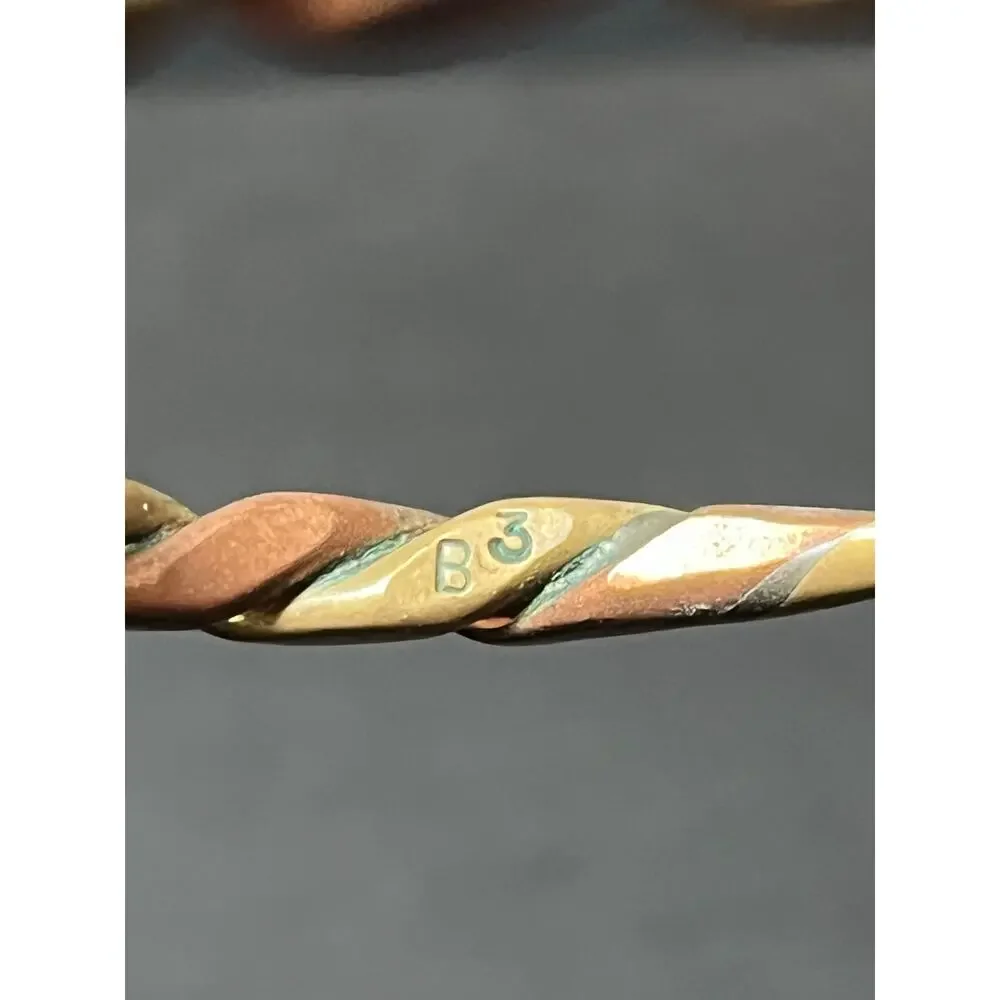 Twisted Brass 7" Cuff Bracelet Mixed Metal Boho Artisan Marked B3 - Picture 5 of 8